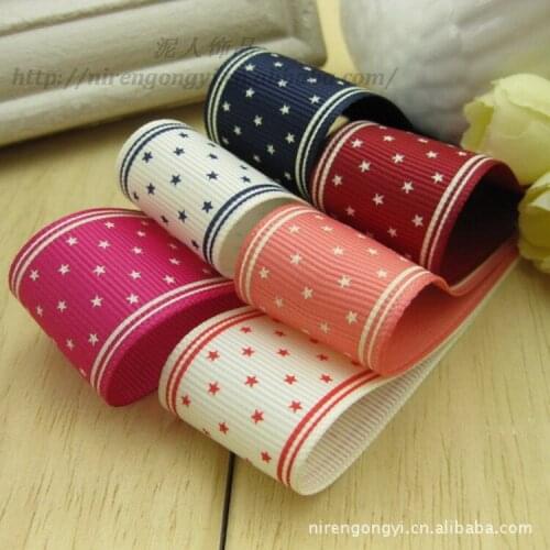 Single Face Satin Ribbon 25mm Star Polyseter Ribbon DIY Manual Hair accessories grosgrain ribbon 10M/Lot