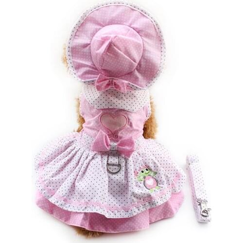 Armi store Dog Dresses Pink Princess Dress For Dogs 6071054 Pet Clothing Supplies ( Dress + Hat + Panties + Leash = 1set
