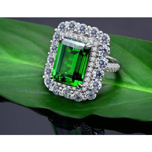 Luxury 8ct Emerald Diamond Ring 100% Real 925 sterling silver Jewelry Engagement Wedding band Rings for Women Men Gemstones Gift