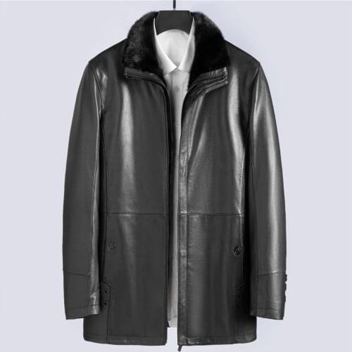 2020 Luxury Small Pieces Mink Fur Lining Genuine Leather Goat Skin Jackets for Men Winter