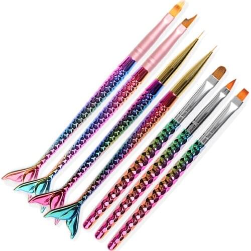 7 pcs/set Nail Art Pen Mermaid Gradient Handle Nylon Brush DIY Drawing Design And Line Painting Manicure Dotting Tools Accessory