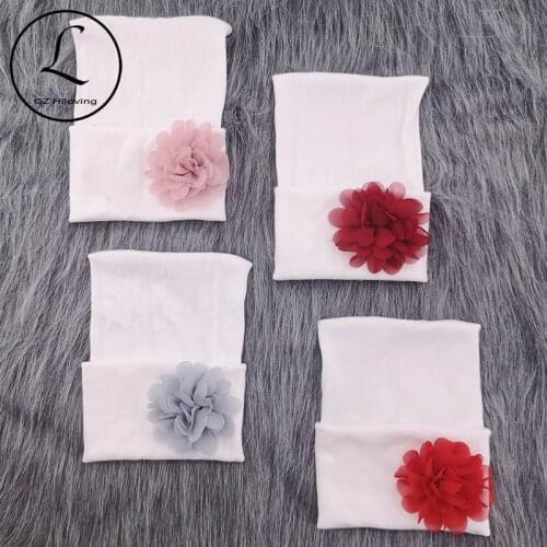 Newborn Baby Girls Boys Flower cotton beanie hats Kids Soft Winter White hospital hats Baby Stuff photography props accessories