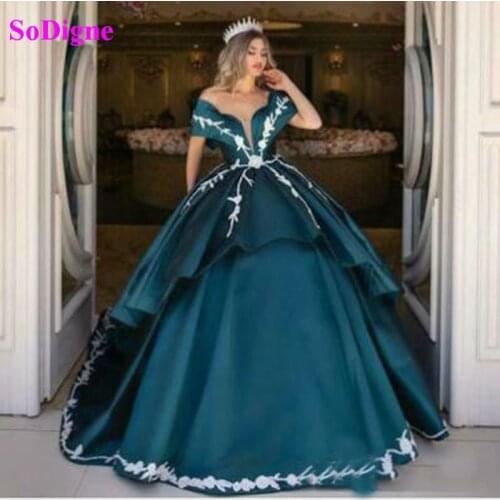 SoDigne 2021 Off Shoulder Quinceanera Dresses Satin Corset Pageant Ball Gown Prom Dress Elegant Women Party Gowns