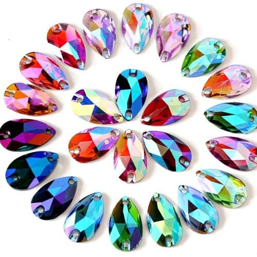 Crystal AB Teardrop Shapes Resin Sew On Rhinestones Flatback Droplet Red Sewing Rhinestones For Garments Accessories B2905