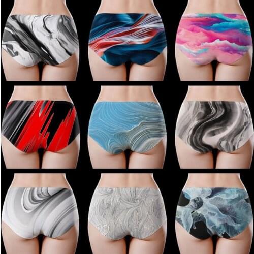 NEW fashion luxury Pattern Womens ice silk no trace underwear panties female sexy mid-waist increase code womens briefs lady