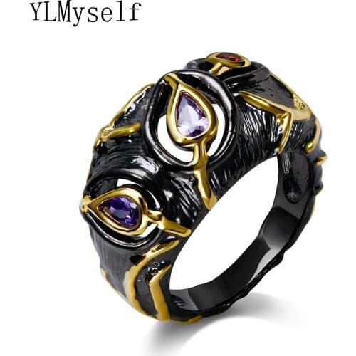 Black ring with multi color crystal Stamens design jewelry ringen bisuteria bagues femme Dropshipping wholesale lot women rings