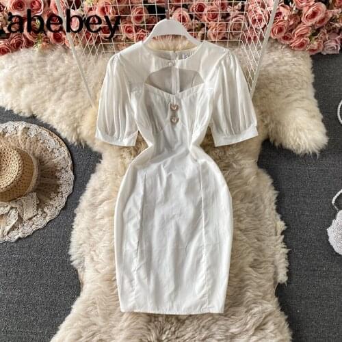 Women Korean Mini Dress Sexy Ruched Puff Sleeve Solid Slim Party Dresses Summer Fashion Streetwear Short Dress