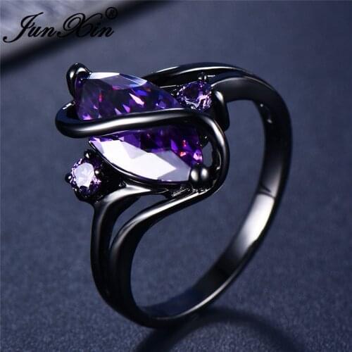 JUNXIN Wholesale Multicolor Birthstone Letters S Wave Rings For Women Black Gold Aqua Blue Purple Horse Eye Zircon Wedding Ring