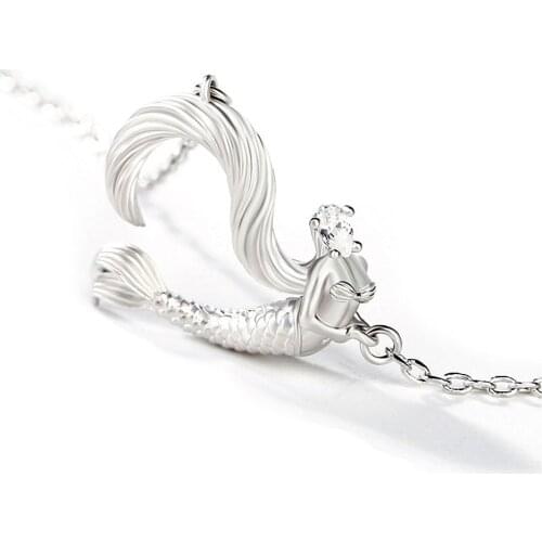 Harong Mermaid Necklace Cubic Zirconia Mermaid Pendant Women Princess Ariel Romatic Cute Jewelry Chain Necklaces Children Gift