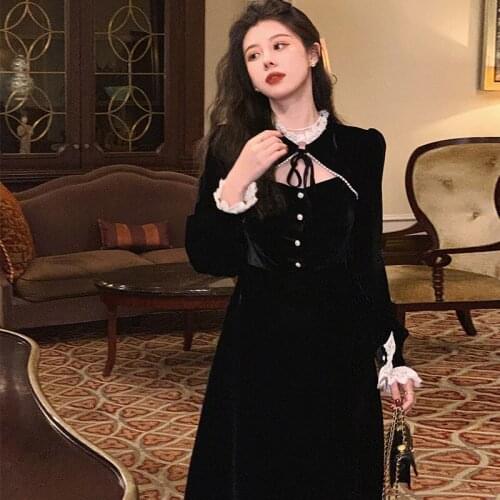 Goth Lolita Dress Women Elegant Retro Patchwork Hepburn Party Midi Dress Female High Street Korean Designer Vestidos