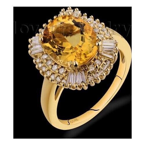 Hot Sale Vintage Solid 14Kt Yellow Gold Diamond Yellow Citrine Ring,Wed Ring For Women Oval 9x11mm SR002