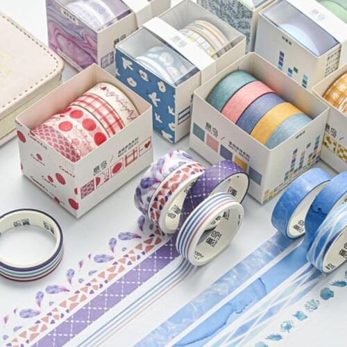 5Pcs/Set Grid Washi Tape Cute Decorative Adhesive Tape Solid Color Masking Tape For Stickers Scrapbooking DIY Stationery Tape