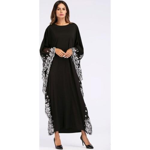 Abaya Dubai Muslim fashion Dresses loose long skirt dress Hollow lace trim bat sleeves Islam Clothing Abayas For Women clothing