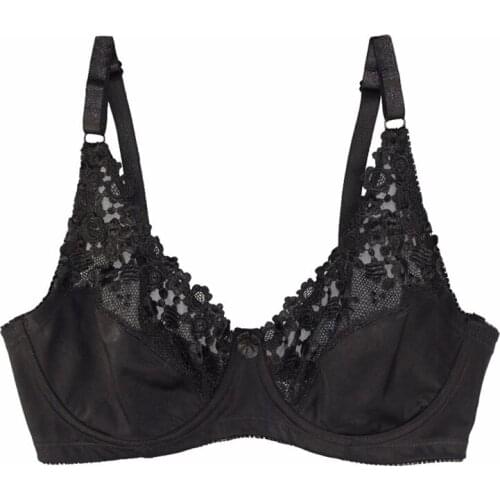 Embroidery Hollow Bra Women Underwear Brassiere Push Up Unlined 3/4 Cup Underwire Bras Black And White Big Size 36-46 C-D-DD-DDD