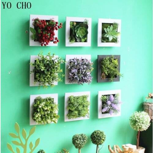 YO CHO 3D Handmade artificial succulent plant wood photo frame wall hanging Imitation artificial flowers home decor living Room