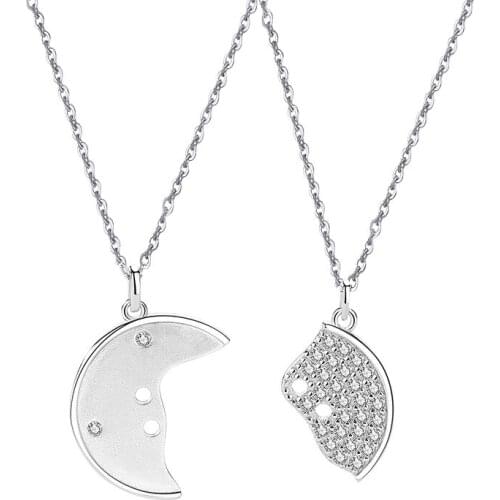 DIC86 S925 New Button Couple Necklace Sterling Silver Men and Women Creative Stitching Clavicle Chain Simple Coin Pendant