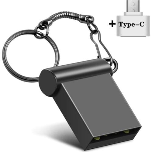 Pen Drive 2 IN Type-C Portable Keychain Usb Flash Drive Mini Metal Flash Drive 4GB 8GB 16GB 32GB Pendrive 64G U Disk