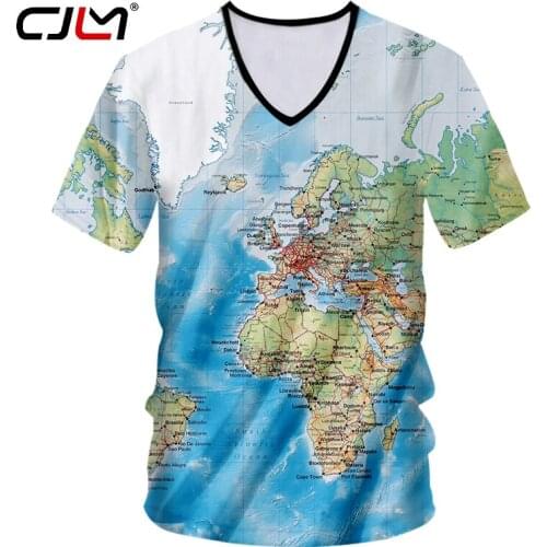CJLM T-shirt Hombre Hot Deep V Neck Slim Fit 3D Tshirt Printed World Map Hip Hop Plus Size 5XL 6XL Costuming Spring T Shirts