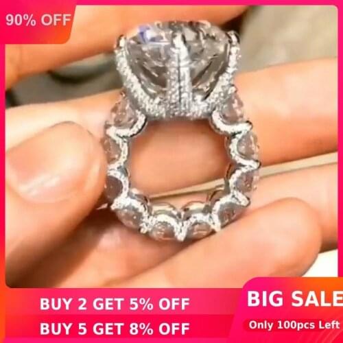 Solitaire 11mm Diamond Ring 925 sterling silver Jewelry Vintage Engagement Wedding band Rings for Women Bridal Party accessory