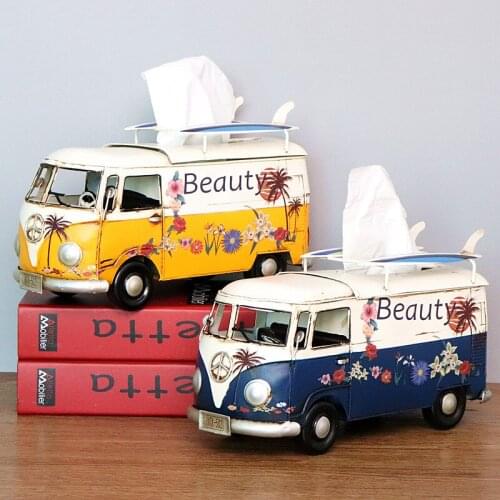 Industrial Style Creative Iron Retro Bus Car Model Tissue Box Paper Extraction Box Iron Tissue Box Model Decoration