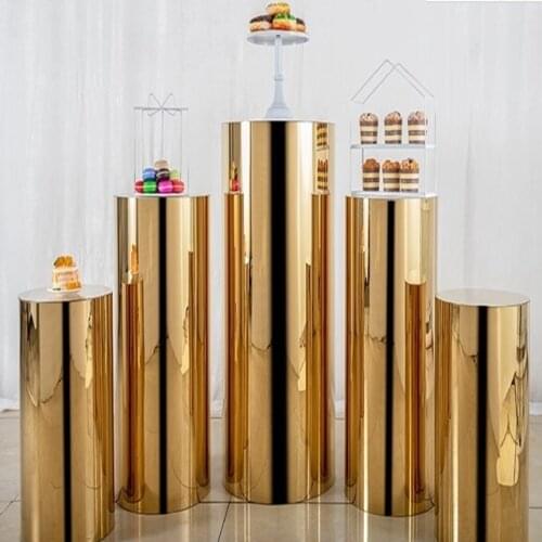 Round 5pcs Risers gold mirror Iron Plinth Display Party Pedestal Wedding qq002