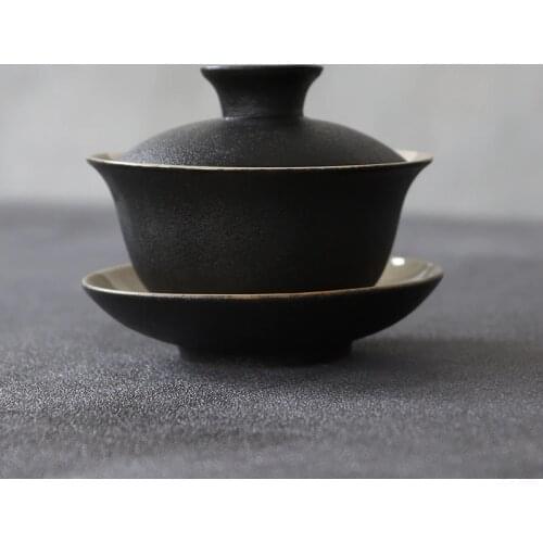 LUWU black ceramic gaiwan teaup Kung fu tea sets 130ml