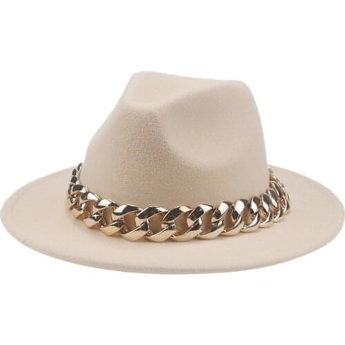 Womenss hat wide brim Thick gold chain band black beige hats for men panama cowboy cowgirl luxury fedora hats sombrero hombre
