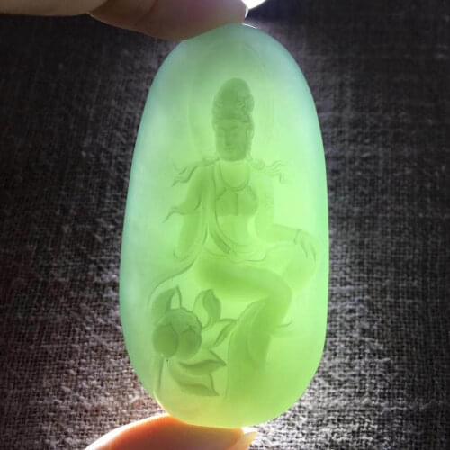 Natural 7A green jade pendant hand-carved guanyin lotus jade pendants brand men women necklaces jadeite jade jewelry necklace