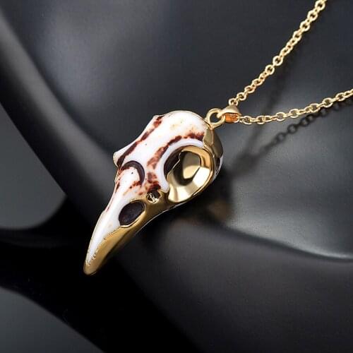 3D Raven Skull Necklace Metal Wrap Raven Magpie Crow Poe Gothic Gift,Halloween Raven Skull Necklace,Goth Bird Skull Jewelry