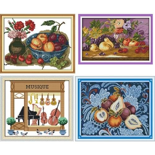 Joy Sunday Grapes and Clay Pots Counted Cross Stitch 11&14CT DIY Cross Stitch Embroidery Needlework for Home Decor Handmade Gift