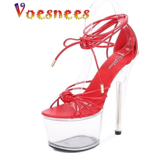 Voesnees Walking Show Stripper Heels Clear Shoes Woman Platforms 15cm High Heels Sandals Pole Dance Ankle Straps Wedding Shoes
