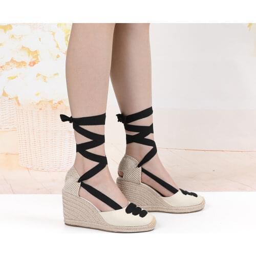 Womens wedge Espadrille Ankle Strap Sandals Comfortable Slippers Ladies Womens Casual Shoes Breathable Flax Hemp Canvas Pumps