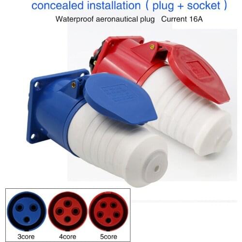 Waterproof industrial plug socket 3core 4core 5core hole 16A connector darkly installed aviation socket