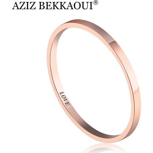 AZIZ BEKKAOUI Simple Style Engrave Name Rings Rose Gold Color Stainless Steel Ring for Women Wedding Jewelry Gift Dropshipping