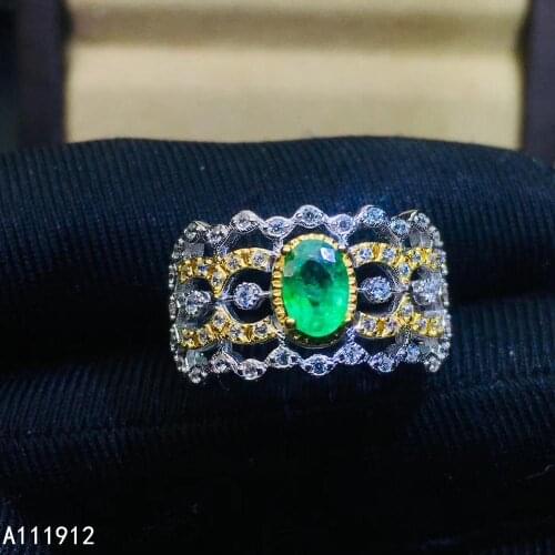 KJJEAXCMY fine jewelry natural Emerald 925 sterling silver new adjustable gemstone women ring support test luxury classic