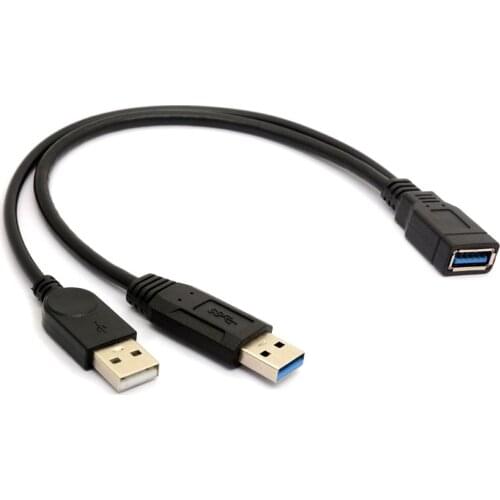 20cm USB3.0 to USB3.0/2.0 USB3.0 Female to Dual USB Male Extra Power Data Y Extension Cable