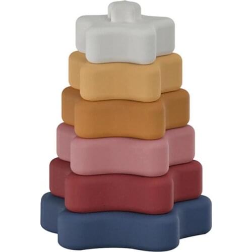 6PCS Baby Soft Silicone Building Block Toys Baby Teether Molar Comfortable Gifts For Boys And Girls