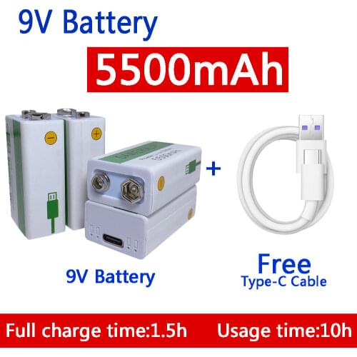 New 9V 5500mAh li-ion Rechargeable battery Micro USB Battery 9V lithium for Multimeter Microphone Toy +USB charging cable