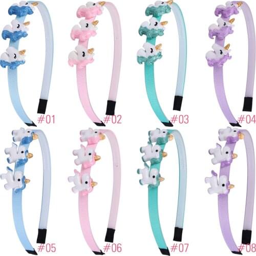 8pcs/set Children Unicorn Party Headbands Girls Sweet Headband Cartoon Plastic Hairband Resin Animal Horse Kids Head Hoop