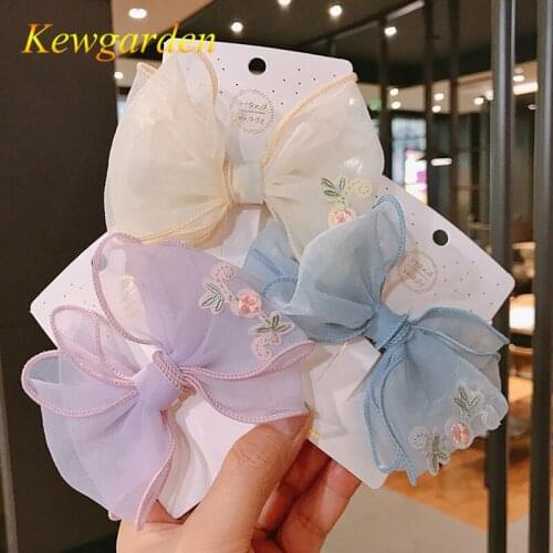 Kewgarden Childrens hair ornaments princess bow girls hairpin embroidery lovely 4pcs