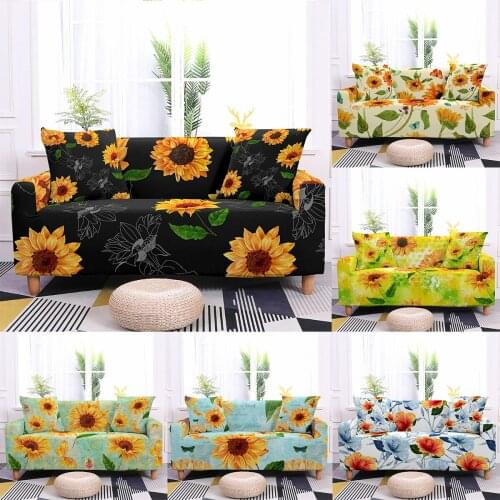 Elastic Bright Sunflowers Sofa Covers For Living Room Chaise Lounge Couch Slipcover Stretch Armchair Cover 1/2/3/4 Seater