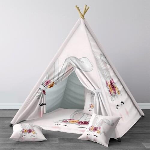 Play Tent for Kids Wigwam Portable Indoor Playground Tents Children Bedrooms Beige Rabbit Flower Model 1419