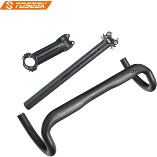 TOSEEK 3K matte Road Bike Handlebar kit Full carbon fiber Handlebar carbon Seatpost Aluminum alloy Stem for Road Bike parts 31.8