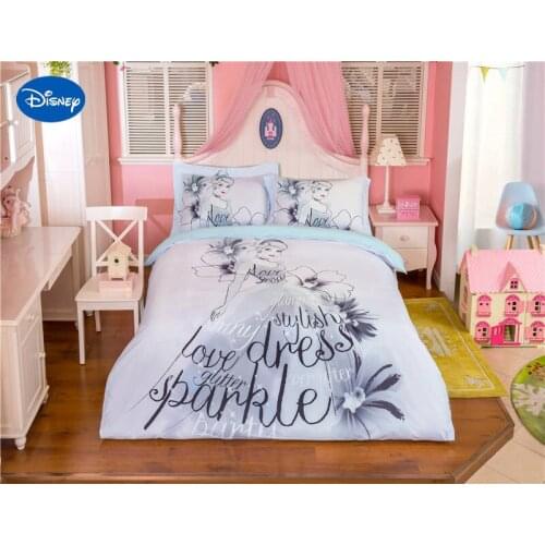 Grey Color Disney Princess Cartoon Printed Bedding Set for Girls Bedroom Decor Cotton Bed Duvet Cover Single Twin Full Queen SZ