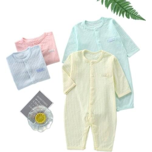 0-12M Summer Thin Baby Sleepwear Pajamas Clothes 100% Cotton Infant Newborn Romper Baby Boy Girl Long Sleeve Pajama Romper