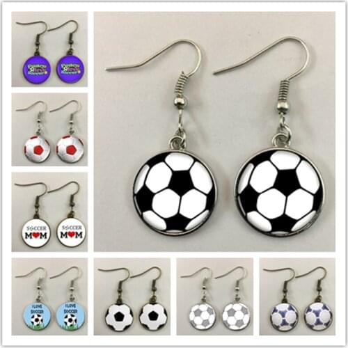 Hot Selling Football Earrings Colored Football Glass Photo Handmade Cute Girl Earrings Suitable for Football Lovers Jewelry