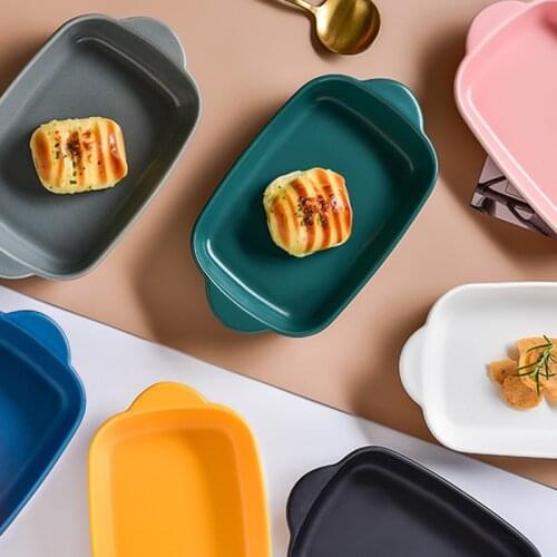 Nordic matte glaze baking pan binaural rectangular baking ceramic western-style baked rice pan lasagna platos plates and bowls