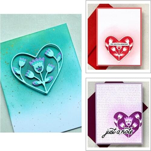 Layered Frame Heart With Tulip 2020 New Metal Cutting Dies for Scrapbooking and Card Making Decoration Embossing Craft No Stamps