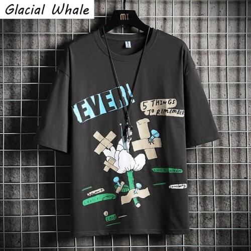 GlacialWhale Mens Oversized T-shirt Men New 2021 Summer Graffiti Tops T-shirts Hip Hop Cotton Tshirt Male Gray T-Shirt For Mens