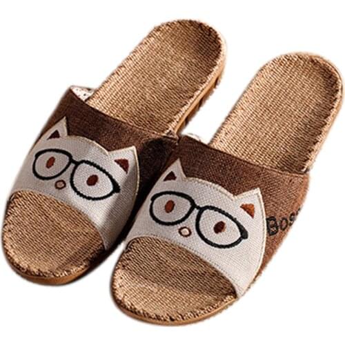 Mens Summer Brown Flax Slippers Indoor Breathable Linen Slippers Men Slides Beach Flip Flops Hotel Cat Home Shoes Boys Sandals